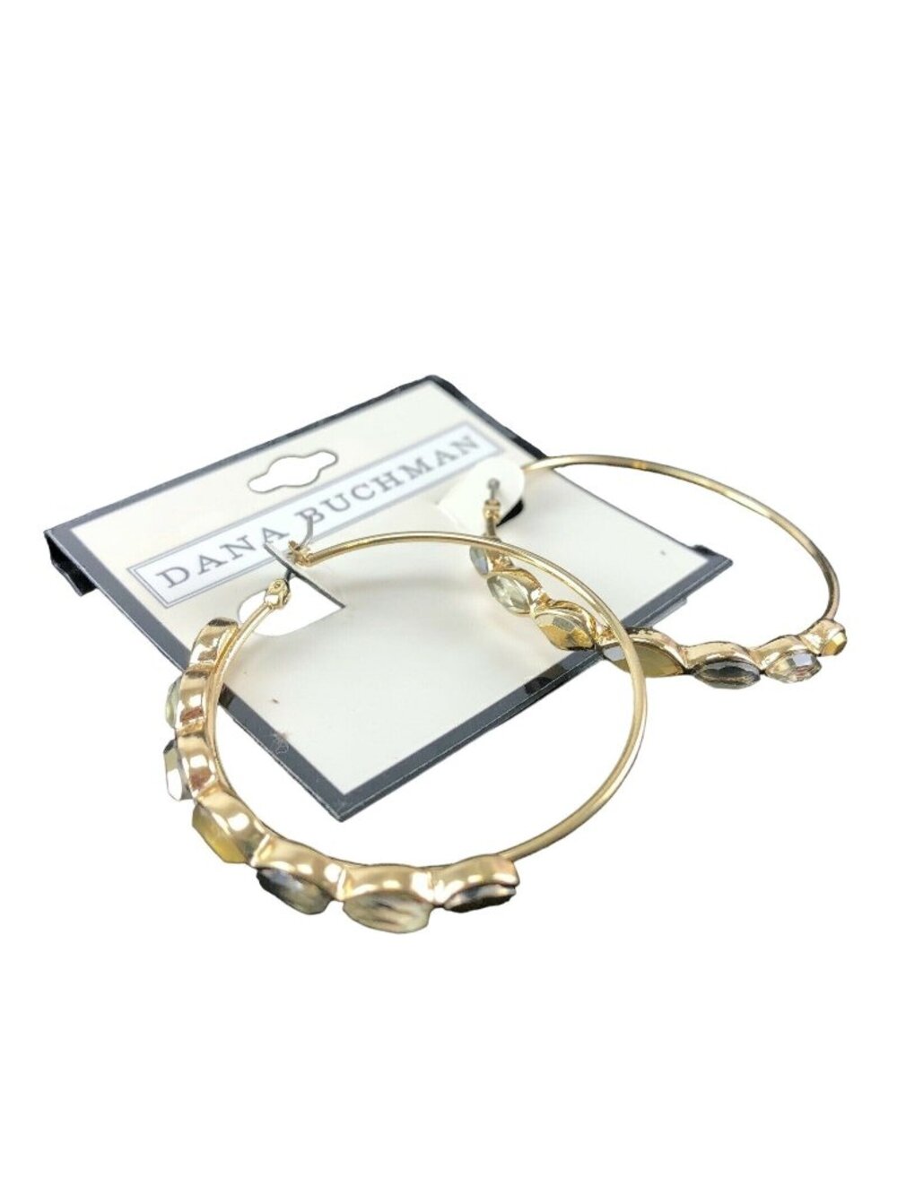 Dana Buchman Earrings 2" Gold-tone Hoops with Crystals